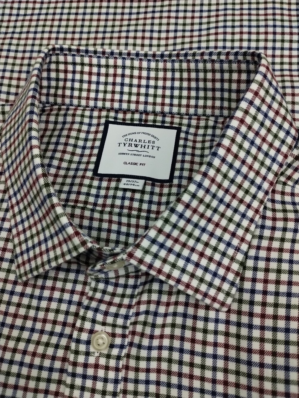 NEW Charles Tyrwhitt Mens Button Front Spread Collar Check Dress Shirt Size 19